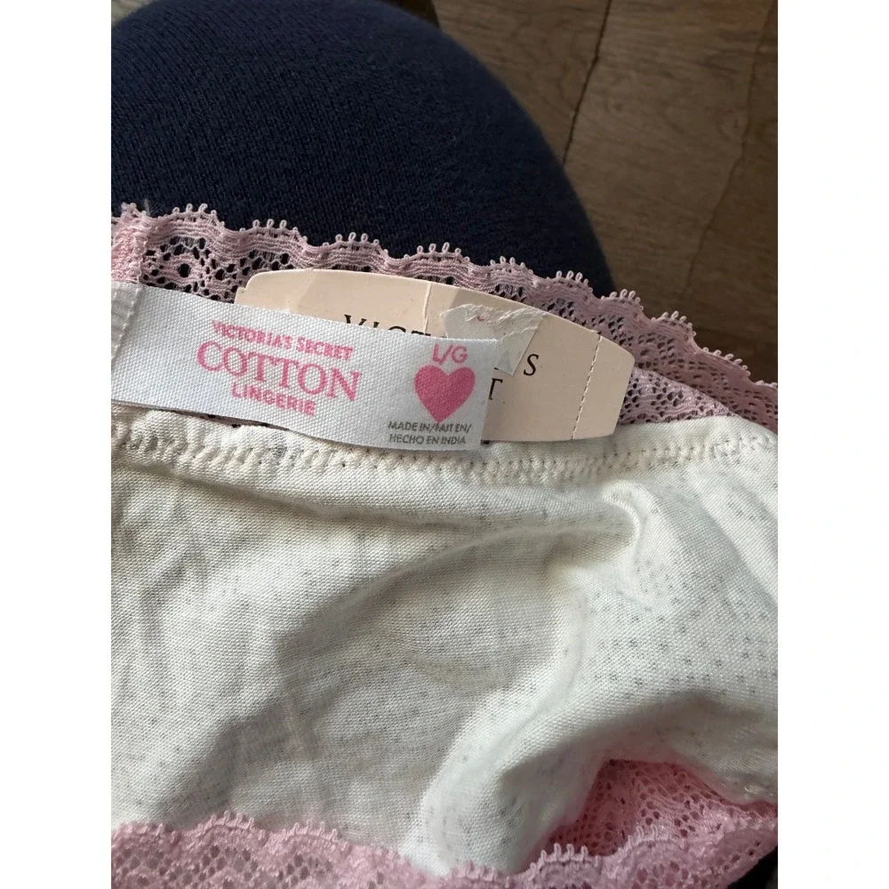 Victoria's Secret Cotton Lingerie Lace Trim Bikini Panties‎ 2pk Pink Floral L
